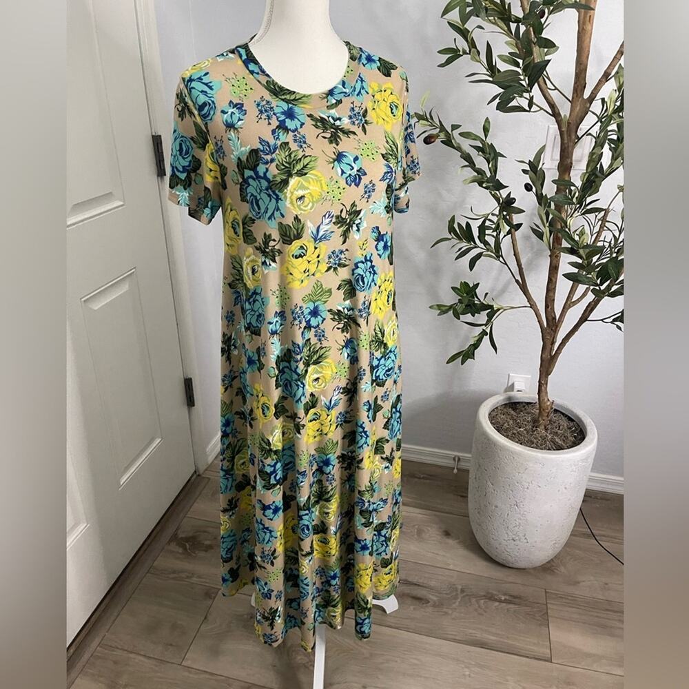 Beige Floral Knee Length Dress